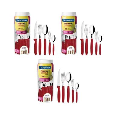Imagem de Kit - 3 Faqueiros Inox 30 Peças Ipanema Vermelho - Tramontina
