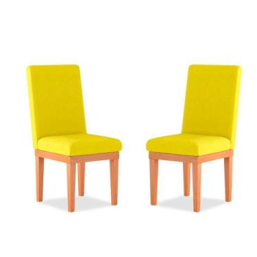 Imagem de Kit 02 Cadeiras Estofada Alice Para Sala De Jantar Suede Amarelo - Mad