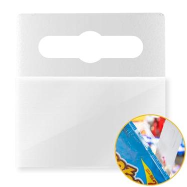 Imagem de NEOBRASIL - Hang Tab Flex Etiqueta Adesiva - Expositor para Loja, Gancho Expositório, Adesivo para Organização, Prateleiras e Gancheira - PET Reciclável - Transparente - Suportam 350gr - 1000un