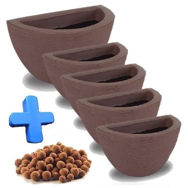 Imagem de KIT 05 VASOS DE PAREDE POLIETILENO DECORATIVOS P/PLANTAS E JARDINS (Marrom)