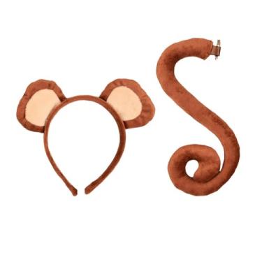 Imagem de Generic Conjunto de orelhas e cauda de macaco, argola de cabelo de macaco para meninos, adereços de cosplay, cauda longa, para baile de máscaras, festas