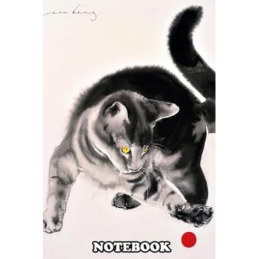 Imagem de Caderno: Gato brincalhão tentando fechar aquela bola vermelha ilusiva, diário para escrever, tamanho pautado para faculdade, 15,24 cm x 22,86 cm, 110 páginas