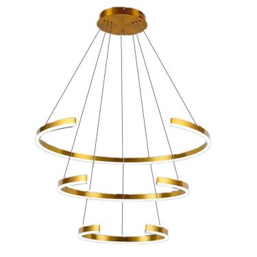 Imagem de Luminaria Lustre 3 Aneis Arco Led 94w Perfil Luxo Pendente Recepçao Sala Quarto Comercial Residencia