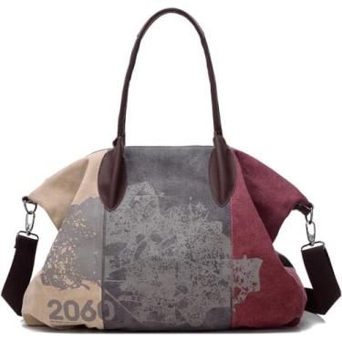 Imagem de Bolsa feminina vintage de lona bolsa mensageiro bolsa de ombro de grande capacidade, Roxa, One Size