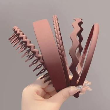 Imagem de 5 faixas de cabelo de plástico antiderrapante para mulheres e meninas faixas de cabeça larga com dentes preto azul branco café rosa verde faixas de cabelo (marrom)