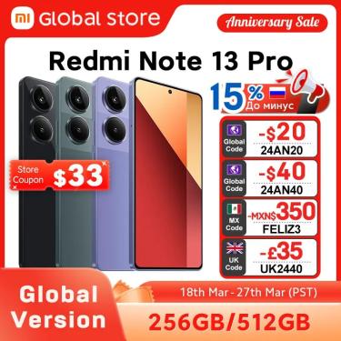 Imagem de Xiaomi-Smartphone Redmi Note 13 Pro  Versão Global  4G  MTK Helio G99-Ultra  Display AMOLED de 6 67
