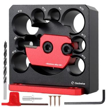 Imagem de Kit de gabarito para máquina de cavilha de madeira, placa ajustável de 8 a 20 mm, 9 furos, broca elétrica de liga de alumínio, ferramenta auxiliar de haste redonda com parafusos de ajuste de chave,