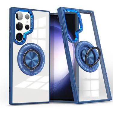 Imagem de POCHY Capa magnética para Samsung Galaxy S24 Ultra/S24 Plus/S24, capa traseira transparente HD Slim Fit com suporte de anel, proteção para lente da câmera, azul 2, S24