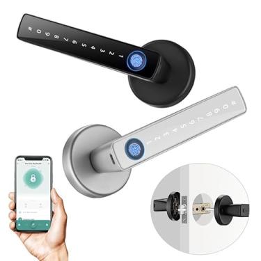 Imagem de Fechadura Digital Inteligente Apartamentos Smart Lock Campainha Eletrônica de Embutir Desbloqueio por Biometria, Senha, Cartão, Chave e Remotamente pelo App Tuya BT F2-Do Brasil (Preto)