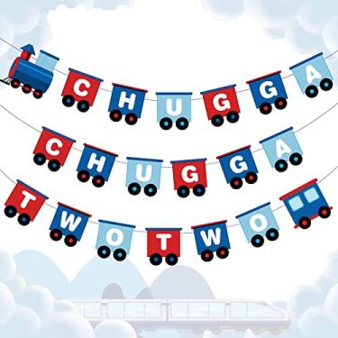 Imagem de Chugga Chugga Two Two Banner, Train Happy Birthday Garland, Choo Choo Im Two Party Supplies, Decorações de festa de aniversário de ferrovia para meninos tema de trem decoração de segunda festa