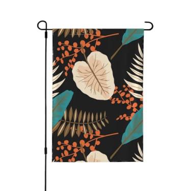 Imagem de Axxitude Bandeiras de jardim com folhas de palmeira tropicais 30,5 x 45,7 cm, bandeira de quintal pequeno do Havaí para quinta, varanda, gramado, decoração de férias ao ar livre