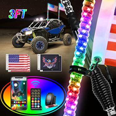 Imagem de Nilight 2 lâmpadas LED RGB de 90 cm com controle remoto de base de mola e controle de aplicativo com padrões de perseguição DIY, seta e luzes de freio para ATV UTV Polaris RZR Can-am Dune Buggy Jeep, 2 anos de garantia