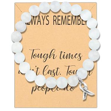 Imagem de Pulseira de contas de conscientização do câncer de pulmão, presente de conscientização do câncer de pulmão para ela, 7-11, Níquel, Sem pedras preciosas