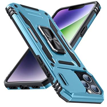 Imagem de YSLBWLE Capa para iPhone 14 Pro Max com suporte com capa de câmera, proteção de nível militar, suporte de anel de metal, capa amortecedora para iPhone 14 Pro Max, azul claro 5-IP14pm-04