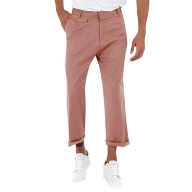 Imagem de PASLTER Calça masculina chino frente lisa slim fit cropped calça social casual, Marrom, M