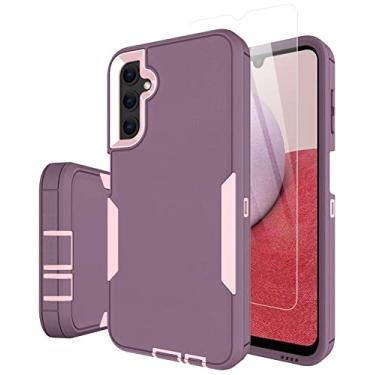 Imagem de Dahkoiz Capa para Samsung Galaxy A14 5G, com protetor de tela de vidro temperado e tampa de porta à prova de poeira, capa de telefone de borracha de proteção total para Samsung Galaxy A14 5G, rosa/roxo