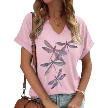 Imagem de Camiseta feminina libélula engraçada fofa abstrata colorida libélula gráfica tops para meninas adolescentes, Rosa claro 47, G