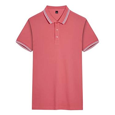 Imagem de Polos de golfe masculinos algodão cor sólida listrado gola camisa camisa rápida umidade wicking seco leve ajuste regular moda atlética (Color : Pink, Size : XXXL)