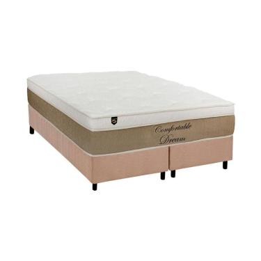 Imagem de Cama Box Queen: Colchão Molas Luckspuma MasterPocket Ensacadas Comfortable Dream + Base CRC Suede Bege(158x198)