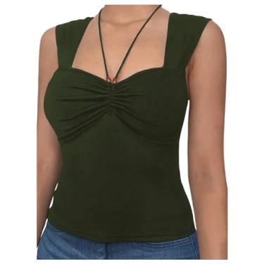 Imagem de SOLY HUX Camiseta regata feminina plus size frente única sem mangas franzida verão para sair, Verde militar, GG Plus Size