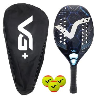 Imagem de Kit com Raquete de Beach Tennis Evolution Kevlar Carbon com 3 Bolas e 1 Bolsa de Transporte Vg Plus