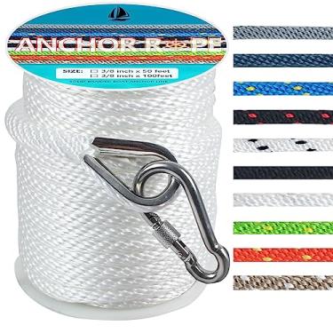 Imagem de Corda de âncora de 1,5 m, linha de ancoragem MFP de trança sólida premium com dedal de aço inoxidável 316, corda de âncora de barco 3/8 polegadas 1,5 m com gancho de pressão resistente - branco