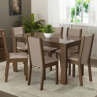 Imagem de Conjunto Sala De Jantar Mesa Tampo De Vidro 6 Cadeiras Heloísa Madesa Rustic/crema/bege