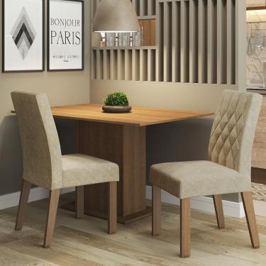 Imagem de Conjunto de Jantar Tainá 2 Lugares Tampo em MDP com Cadeiras Estofadas Suede Marrom Mesa 104x68cm