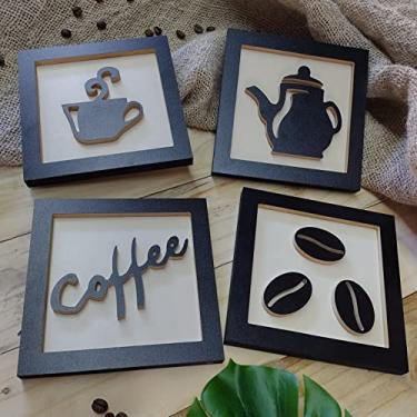 Imagem de 4 Quadros Decorativos Cantinho do Café MDF em Relevo Cor:Bege