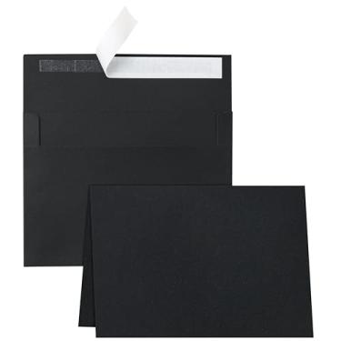 Imagem de Silunkia Cartões de felicitações pretos com envelopes 10 x 13 cm, cartolina dobrada em branco pesada e envelopes A2 imprimíveis, autovedantes, 20 pacotes para cartões de felicitações DIY, convites,