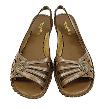 Imagem de Sandalia Feminina Ortopedica Couro Confortável Rasteirinha Artesanal (BR, Adulto, Numérico, 33)