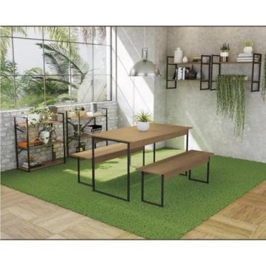 Imagem de Kit Sala de Jantar Industrial com Mesa/bancos/nichos/estantes Kappesberg Freijó/Preto