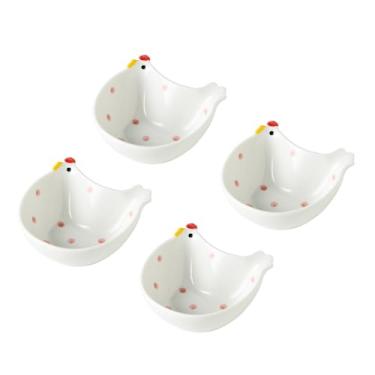 Imagem de WAIT FLY Lindos acompanhamentos de cerâmica em forma de frango/coelho/gato, pratos de tempero empilháveis, tigelas de molho de soja, pratos de aperitivo, tigelas de sobremesa - frango-4 peças
