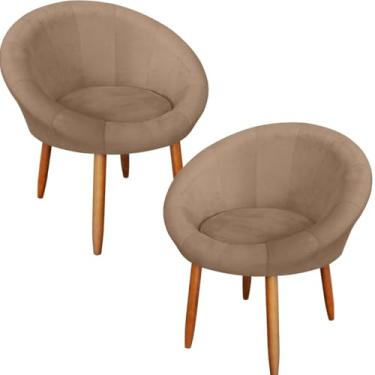 Imagem de Kit 2 Poltronas para Sala de espera Resistente confortável tecido veludo confortável pés de madeira reforçado MOBLAN decor (CAPPUCCINO)