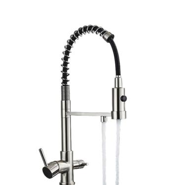 Imagem de Torneira de cozinha purificada cinza Gun, torneira de cozinha com misturador quente e frio, rotação para filtro de água potável, níquel escovado