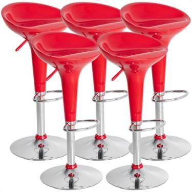 Imagem de Kit 05 Un Banquetas Giratória Alta Cozinha Americana Bar Balcão Tulipa Lotus Assento Abs (Vermelha)