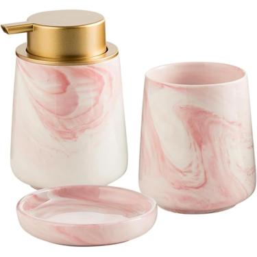 Imagem de Conjunto de banheiro de mármore cerâmico de quatro peças Acessórios de banheiro: porta escova de dentes, copo de escova de dentes, saboneteira, dispensador de sabão de espuma, conjunto de 3