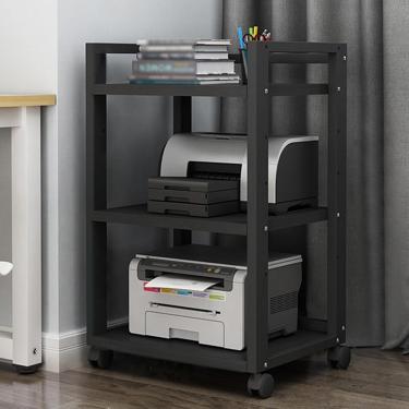 Imagem de Rack de áudio de madeira e aço, suporte de mídia de torre AV ajustável de 3/4 camadas com rodas, prateleira independente de equipamentos eletrônicos para DVD players, caixa de TV e caixa de