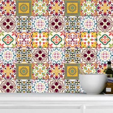 Imagem de Papel De Parede Azulejo Com Desenhos Arabescos Coloridos - PAPELEPARED