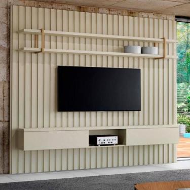 Imagem de Painel Ripado para TV 280cm com Prateleira e Nicho 100% MDF - Casa Lar