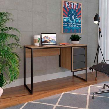 Imagem de Mesa para Escritório Industrial com Pés em Metal e 3 Gavetas - Placa e