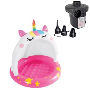 Imagem de Piscina inflavel c/ cobertura unicornio 45l + bomba elétrica - INTEX, 