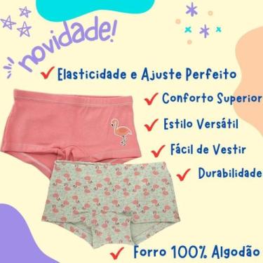 Imagem de KIT com 2 Calcinhas Infantil Boxer Feminina Box Menina Algodão boa qua