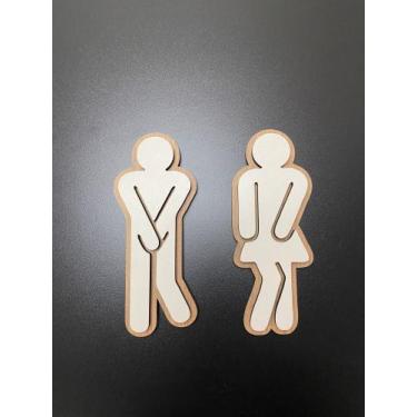 Imagem de Placa Banheiro Silhueta Feminino e Masculino Divertidos em mdf - Reala