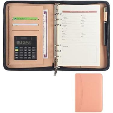 Imagem de Pasta De Couro Pu Para Pasta De Negócios A5, Pasta De Currículo Com Zíper, Organizador De Documentos De Negócios Com Calculadora,Rosa,Bonny369