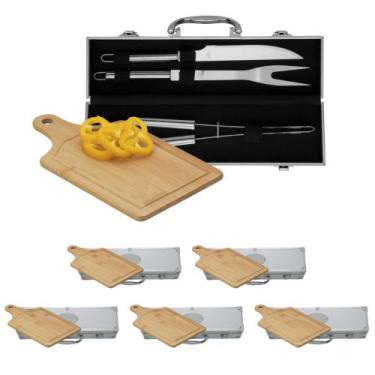 Imagem de Kit 5 - Kits Para Churrasco Maleta Inox + Tábua de Corte - 3 Utensilio