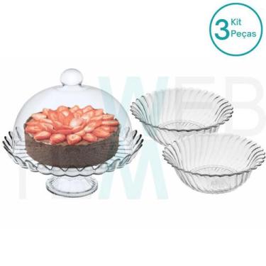 Imagem de Kit 1 Boleira de Vidro com Pé Pétalas de Jasmin e 2 Centros de Mesa Fr