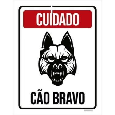 Imagem de Kit 3 Placas De Sinalização - Cuidado Cão Bravo - Sinalizo