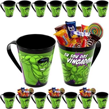 Imagem de 10 Canecas Incrível Hulk Copo Lembrança Festa Aniversário Sacolinha Su