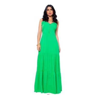 Imagem de Vestido Longo Convidada Festa Saia Três Marias Com Decote Em Botões Fe